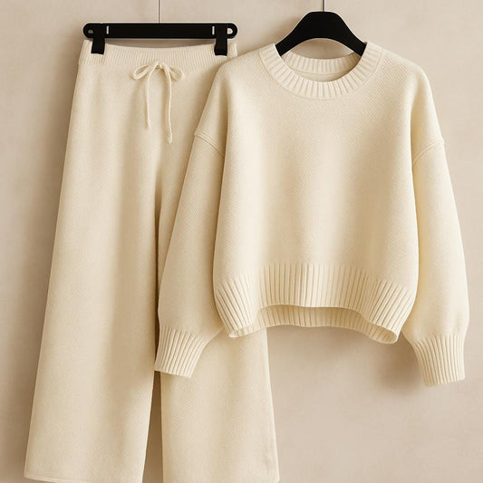 Knit Lounge Set – Oversized Sweater & Wide Leg Pants