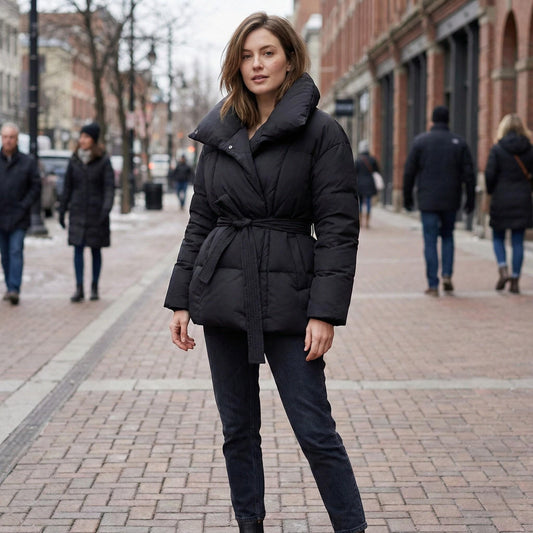 Women’s Belted Puffer Jacket – Oversized Winter Coat with High Collar, Cozy Warm Quilted Jacket, Stylish Cold Weather Outerwear