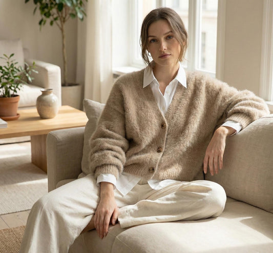 Fluffy Mohair Look Cardigan for Women – Oversized Soft Knit Button Up Sweater, Cozy Winter Cardigan, 7 Colours