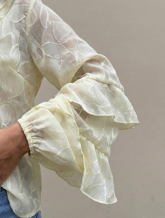 Ruffle Sleeve Blouse with Front Tie – Lightweight Romantic Top