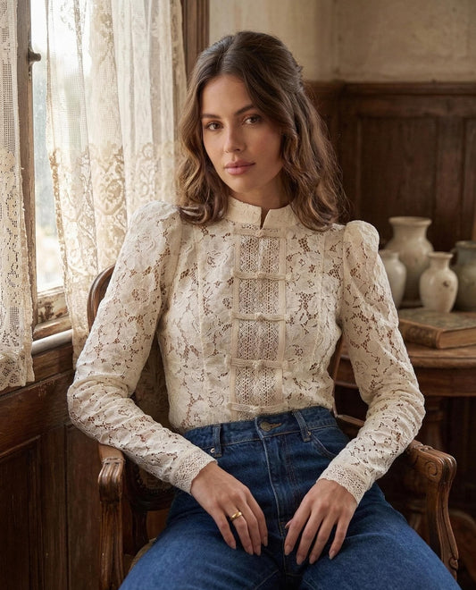 Vintage Lace Blouse, Victorian Style Romantic Top, Cottagecore Elegant Shirt