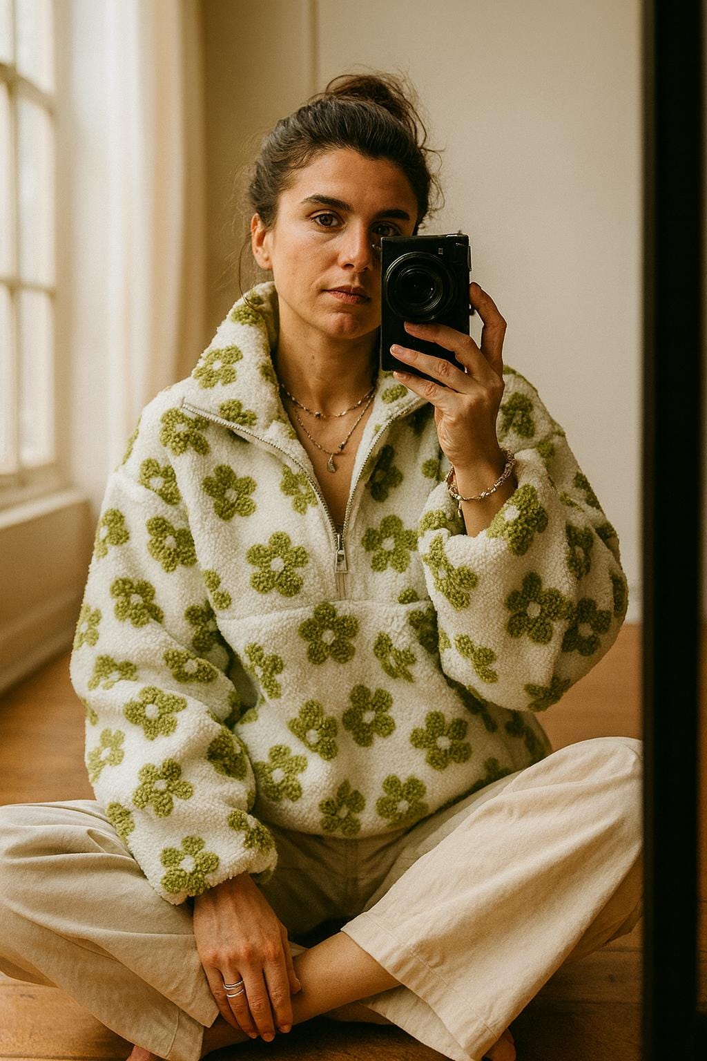 Floral Sherpa Fleece Pullover • Cozy Half Zip Hoodie