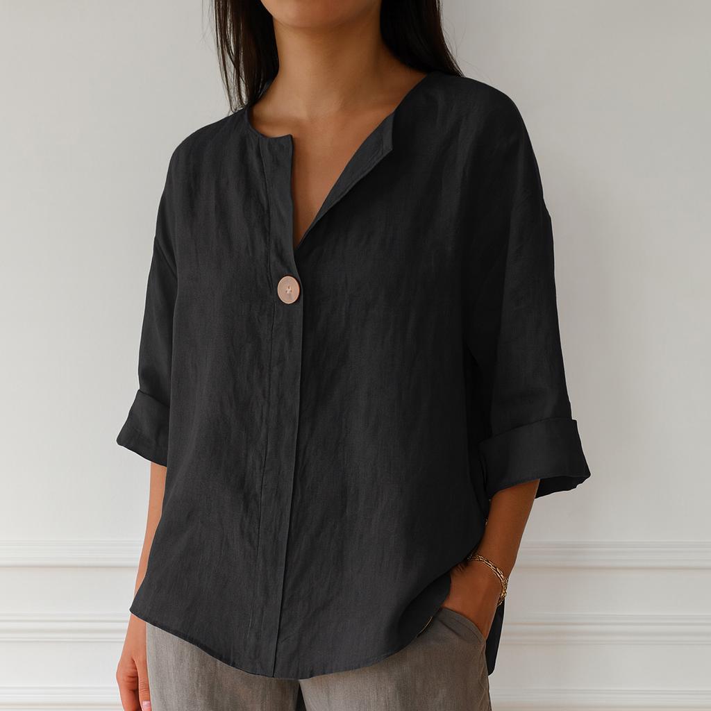 Linen V-Neck Blouse • Oversized Loose Fit Summer Top