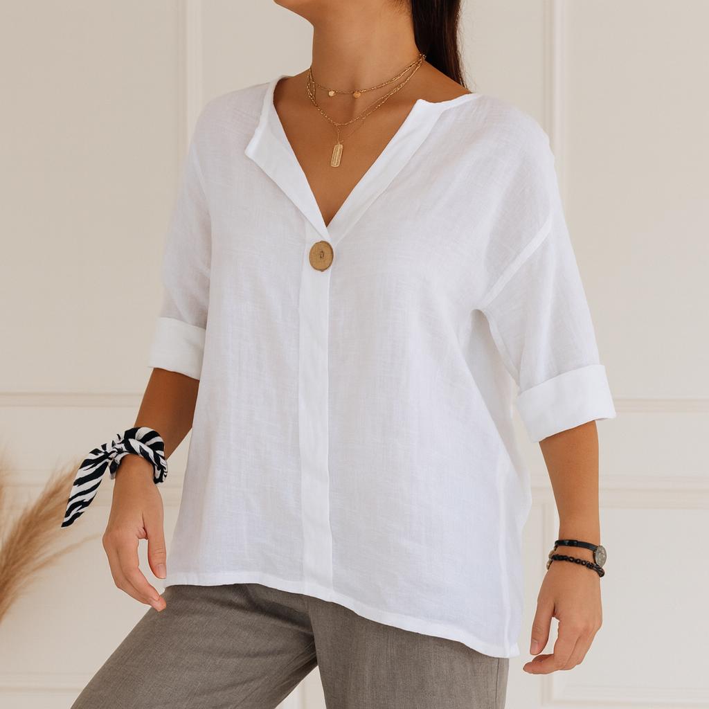 Linen V-Neck Blouse • Oversized Loose Fit Summer Top