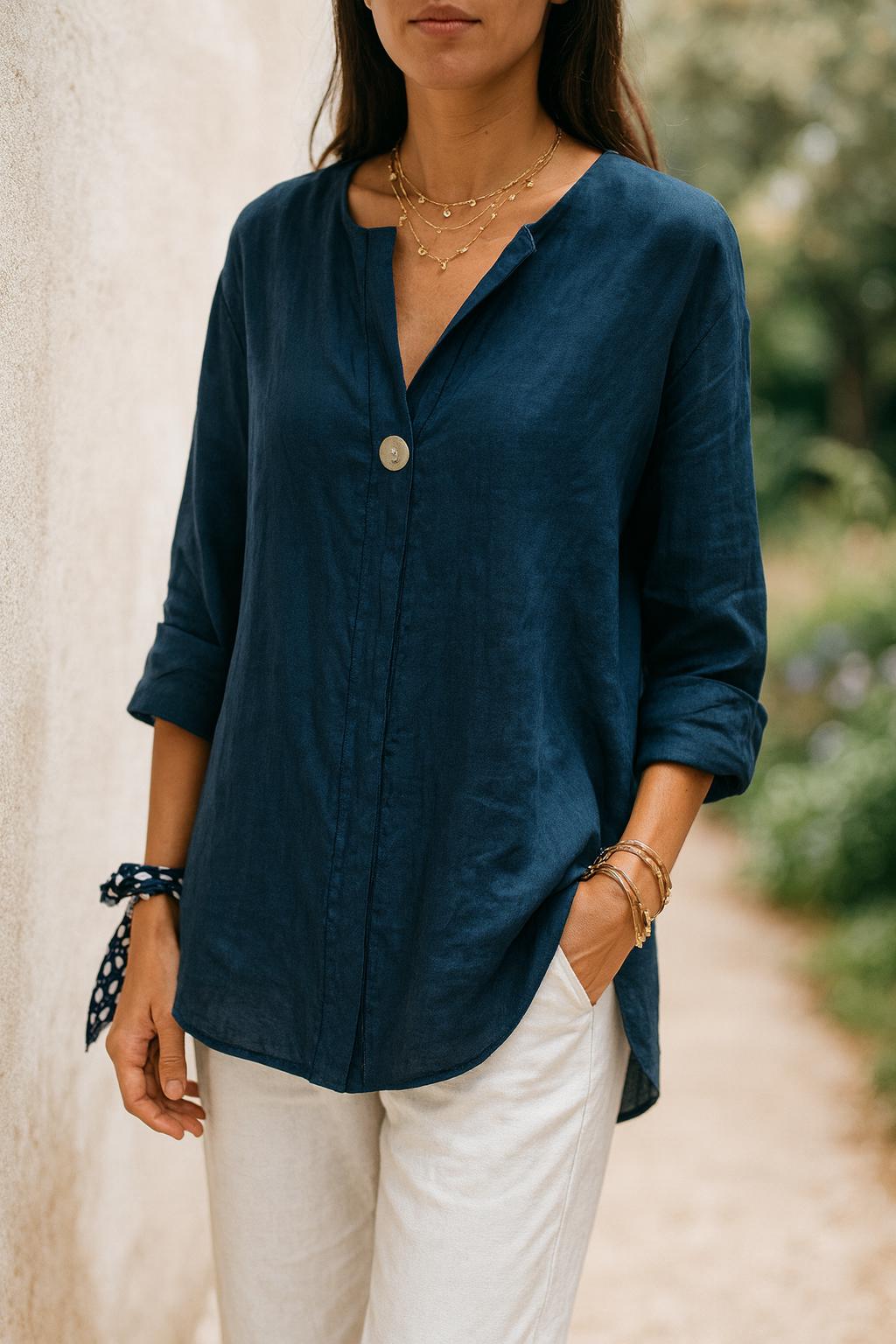 Linen V-Neck Blouse • Oversized Loose Fit Summer Top
