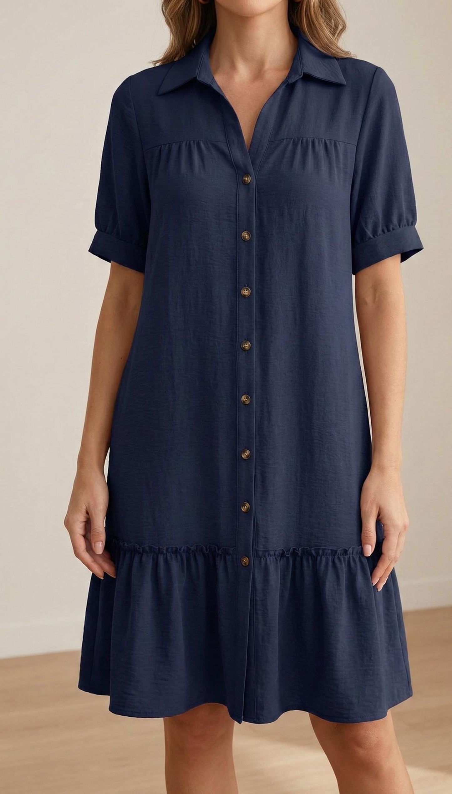 Boho Ruffle Hem Button-Down Dress | Summer Shirt Dress