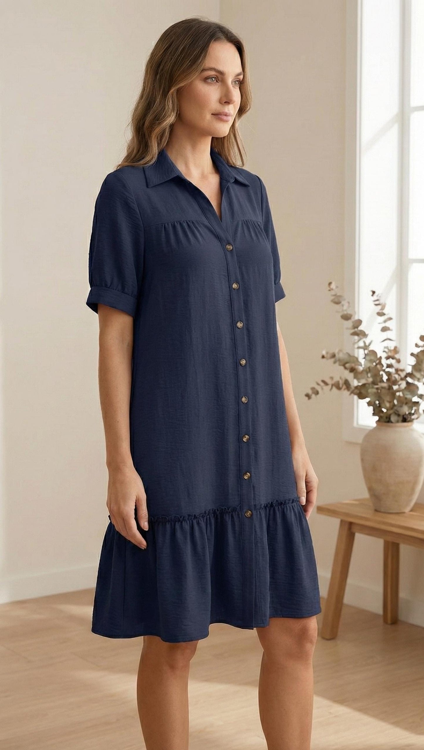 Boho Ruffle Hem Button-Down Dress | Summer Shirt Dress