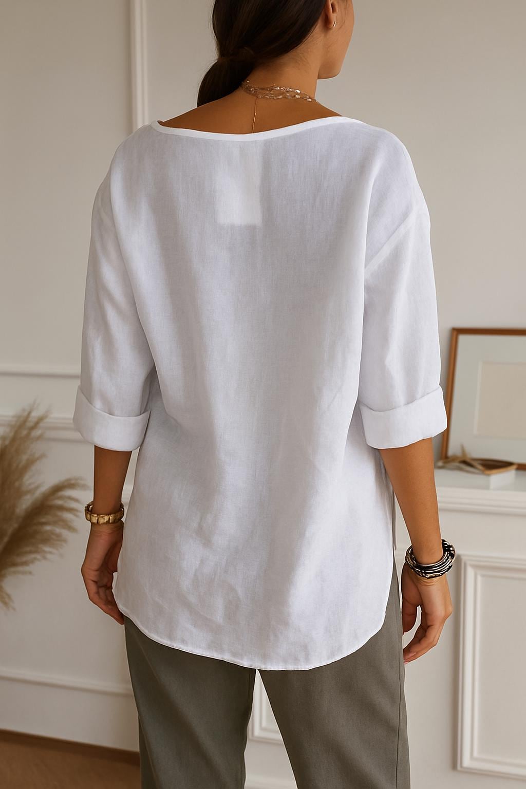 Linen V-Neck Blouse • Oversized Loose Fit Summer Top