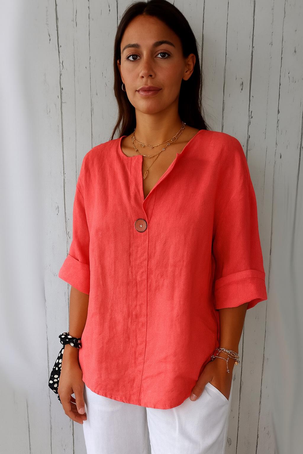 Linen V-Neck Blouse • Oversized Loose Fit Summer Top