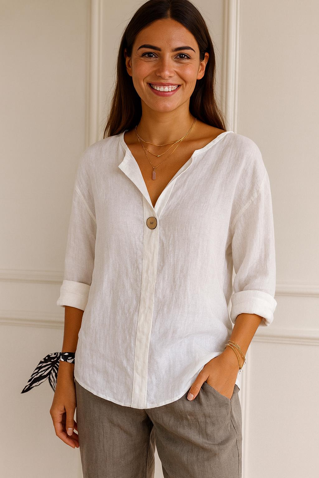 Linen V-Neck Blouse • Oversized Loose Fit Summer Top
