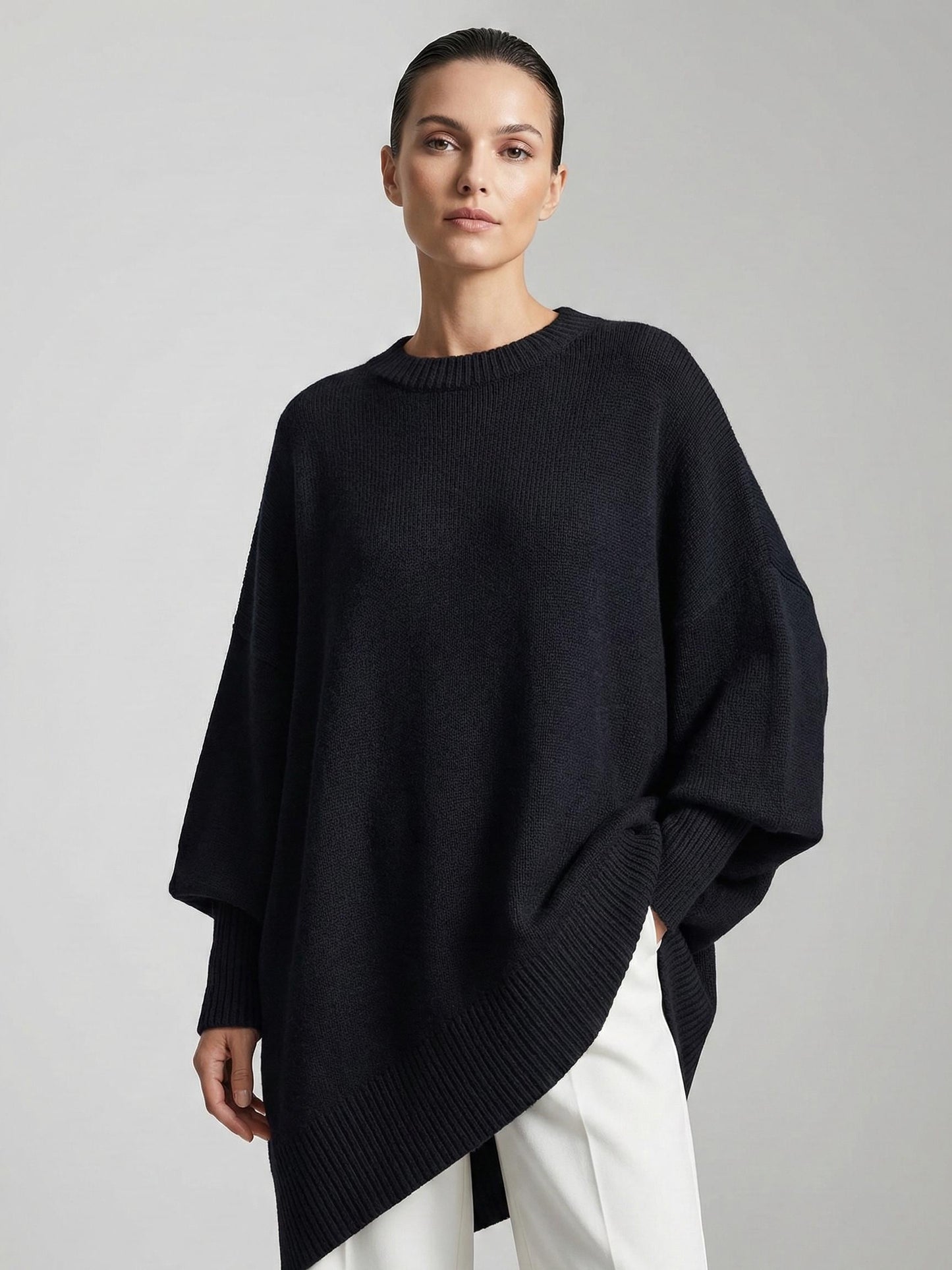 Oversized Knit Poncho Sweater | Asymmetrical Batwing Pullover