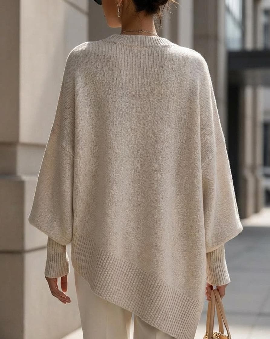 Oversized Knit Poncho Sweater | Asymmetrical Batwing Pullover