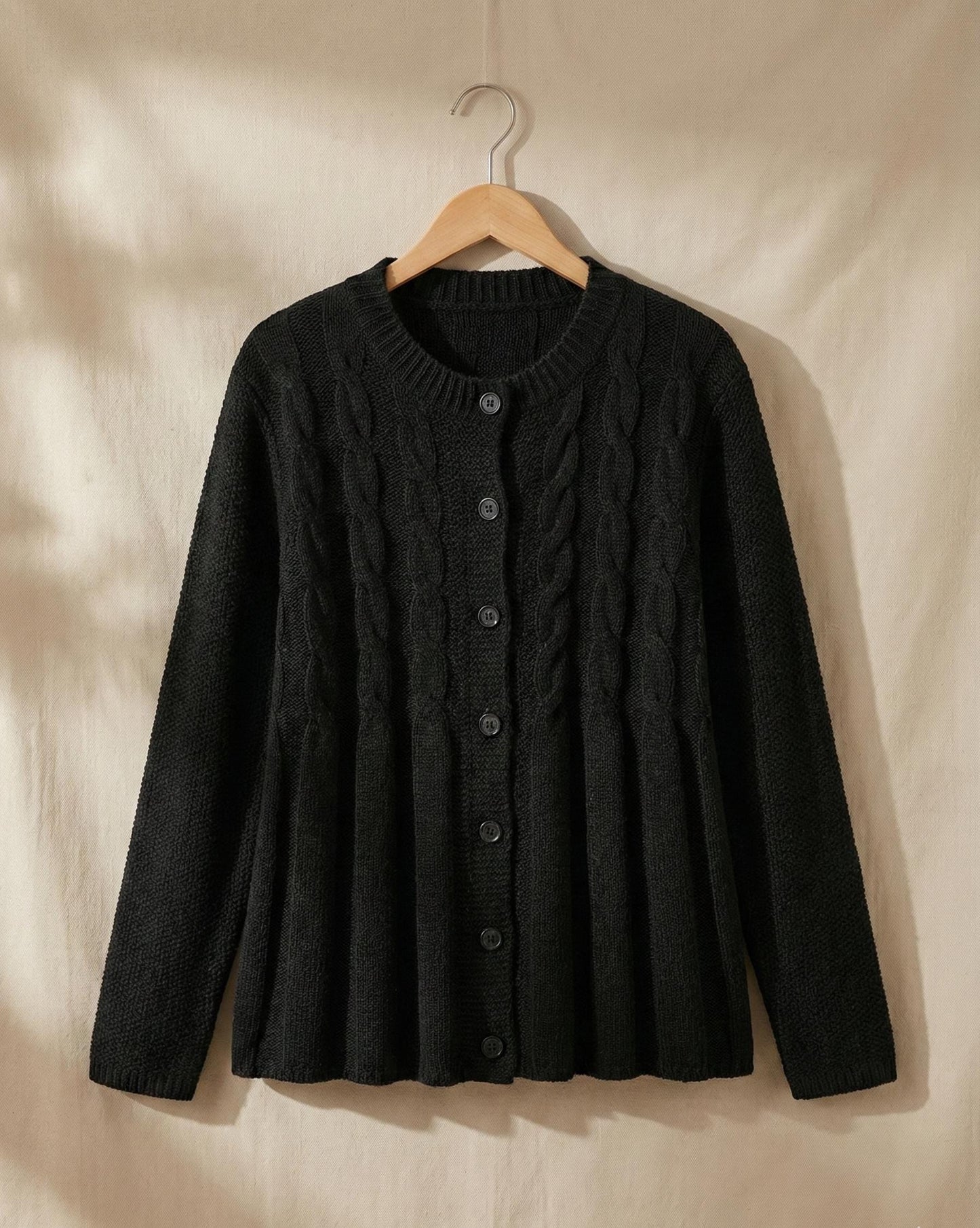 Cable Knit Pleated Cardigan - Elegant Button Down Knitwear