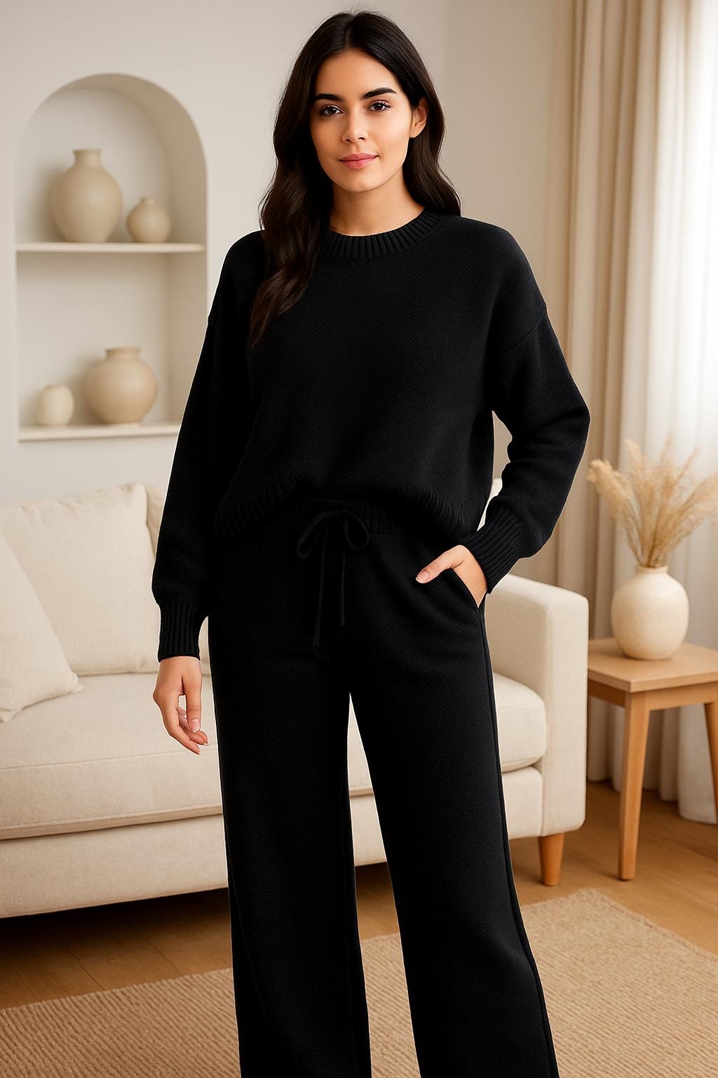 Knit Lounge Set – Oversized Sweater & Wide Leg Pants