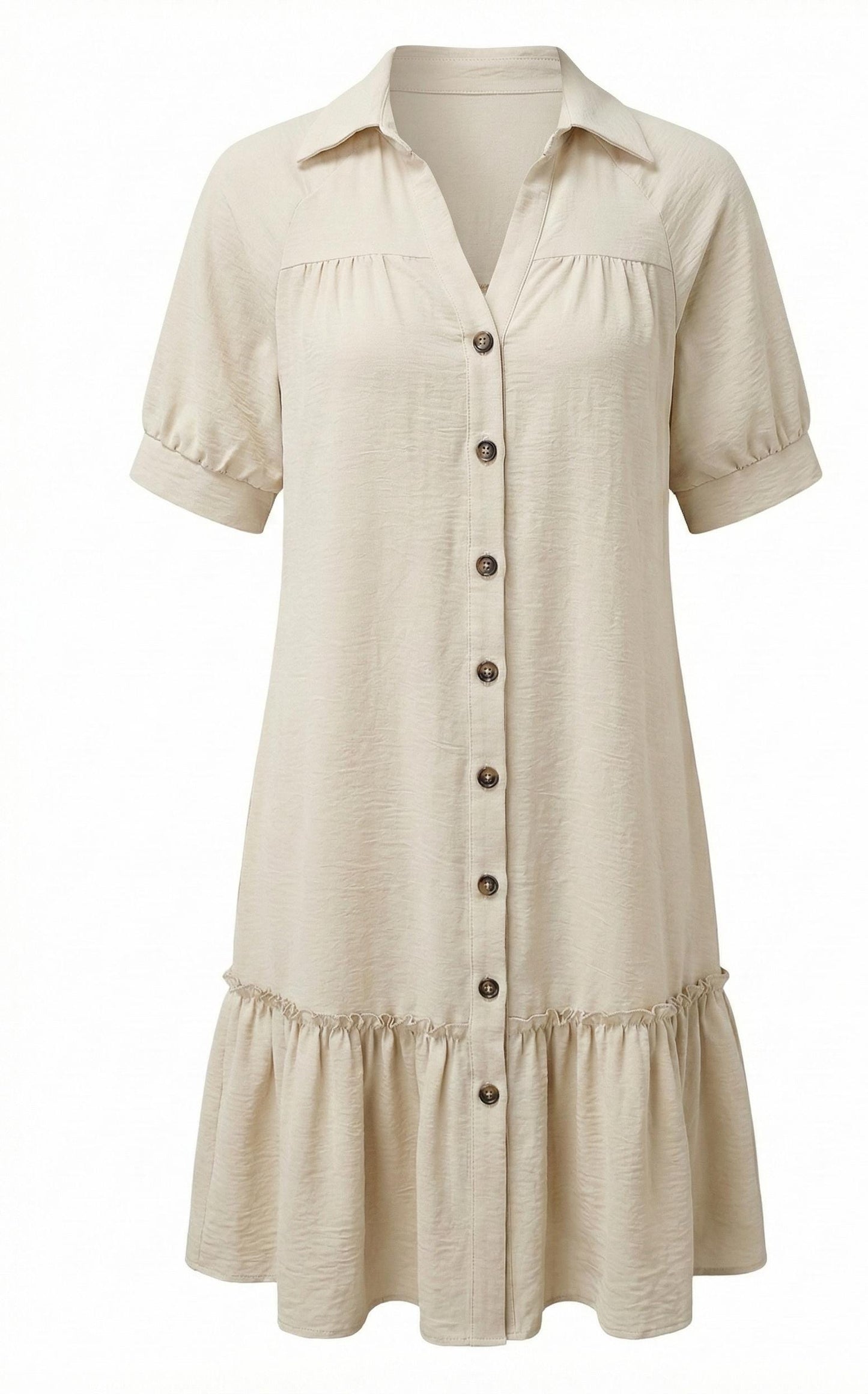 Boho Ruffle Hem Button-Down Dress | Summer Shirt Dress