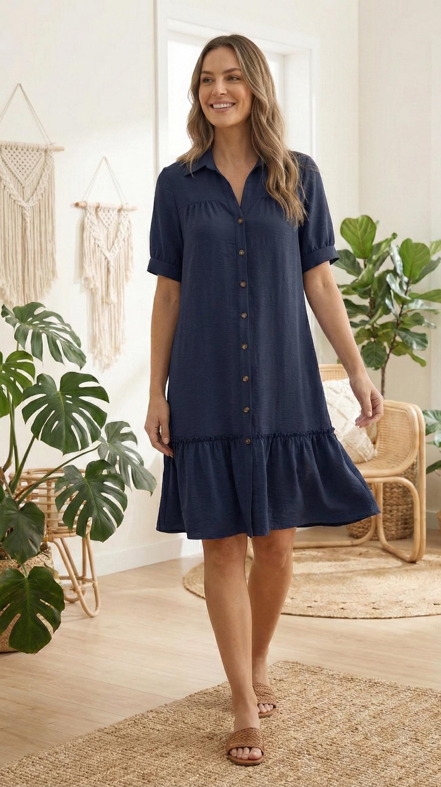 Boho Ruffle Hem Button-Down Dress | Summer Shirt Dress