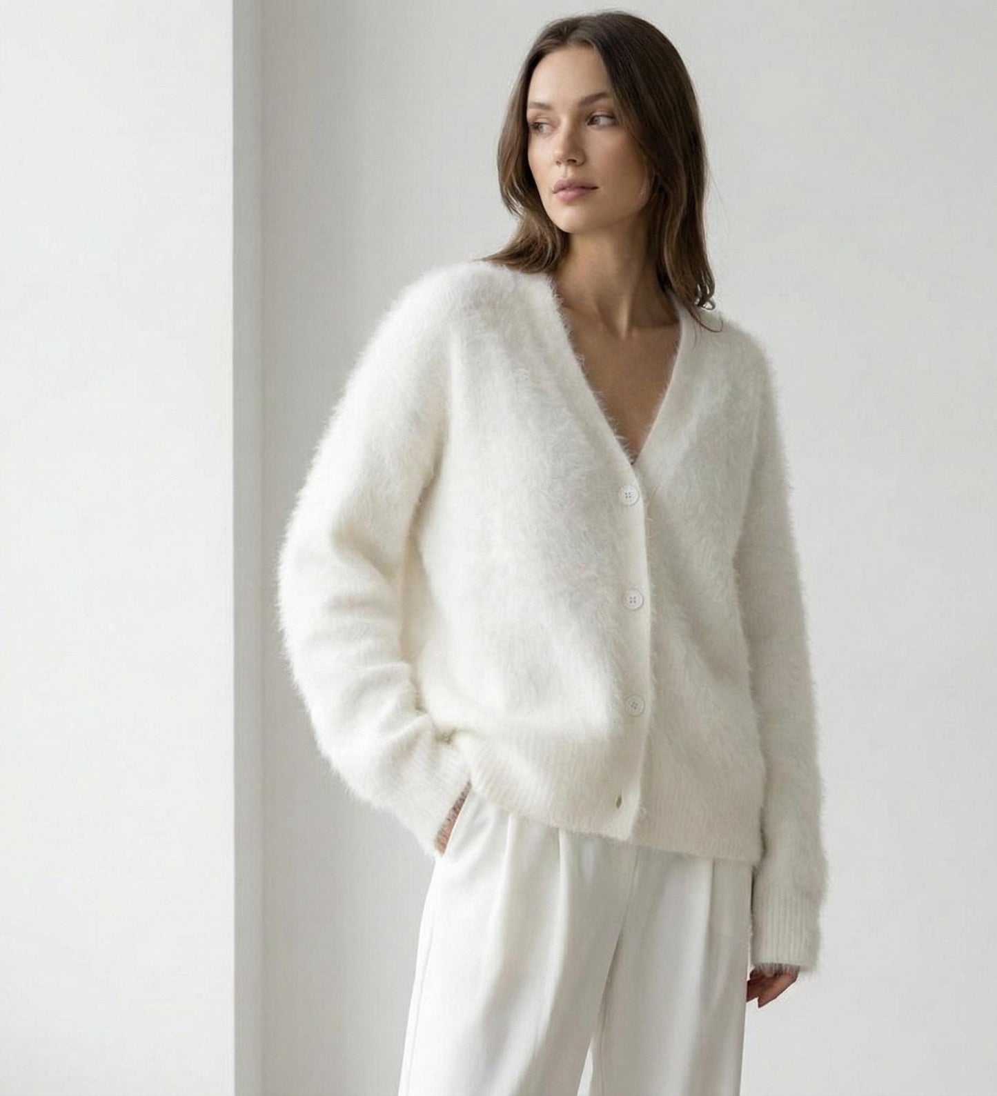 Fluffy Mohair Look Cardigan for Women – Oversized Soft Knit Button Up Sweater, Cozy Winter Cardigan, 7 Colours