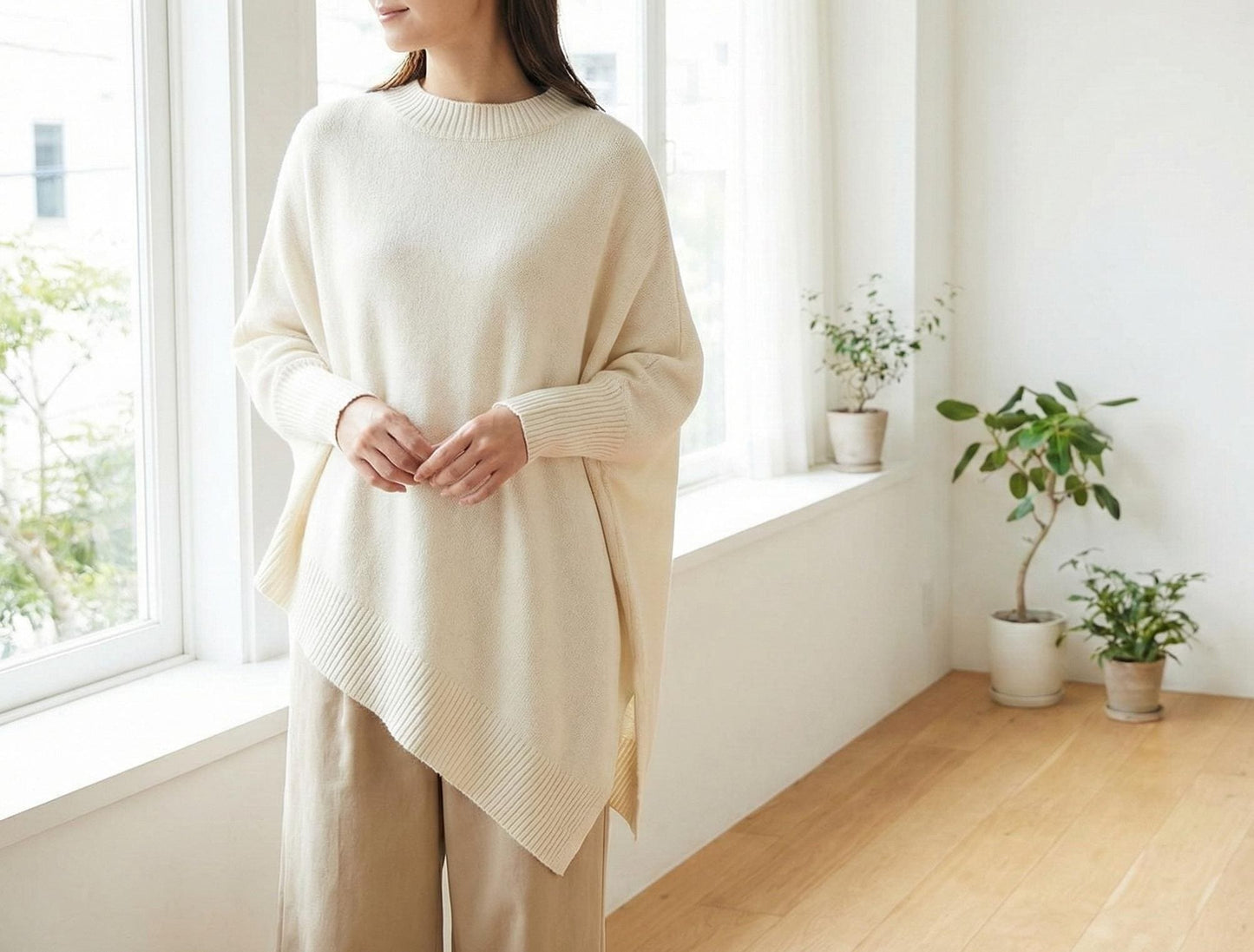 Oversized Knit Poncho Sweater | Asymmetrical Batwing Pullover