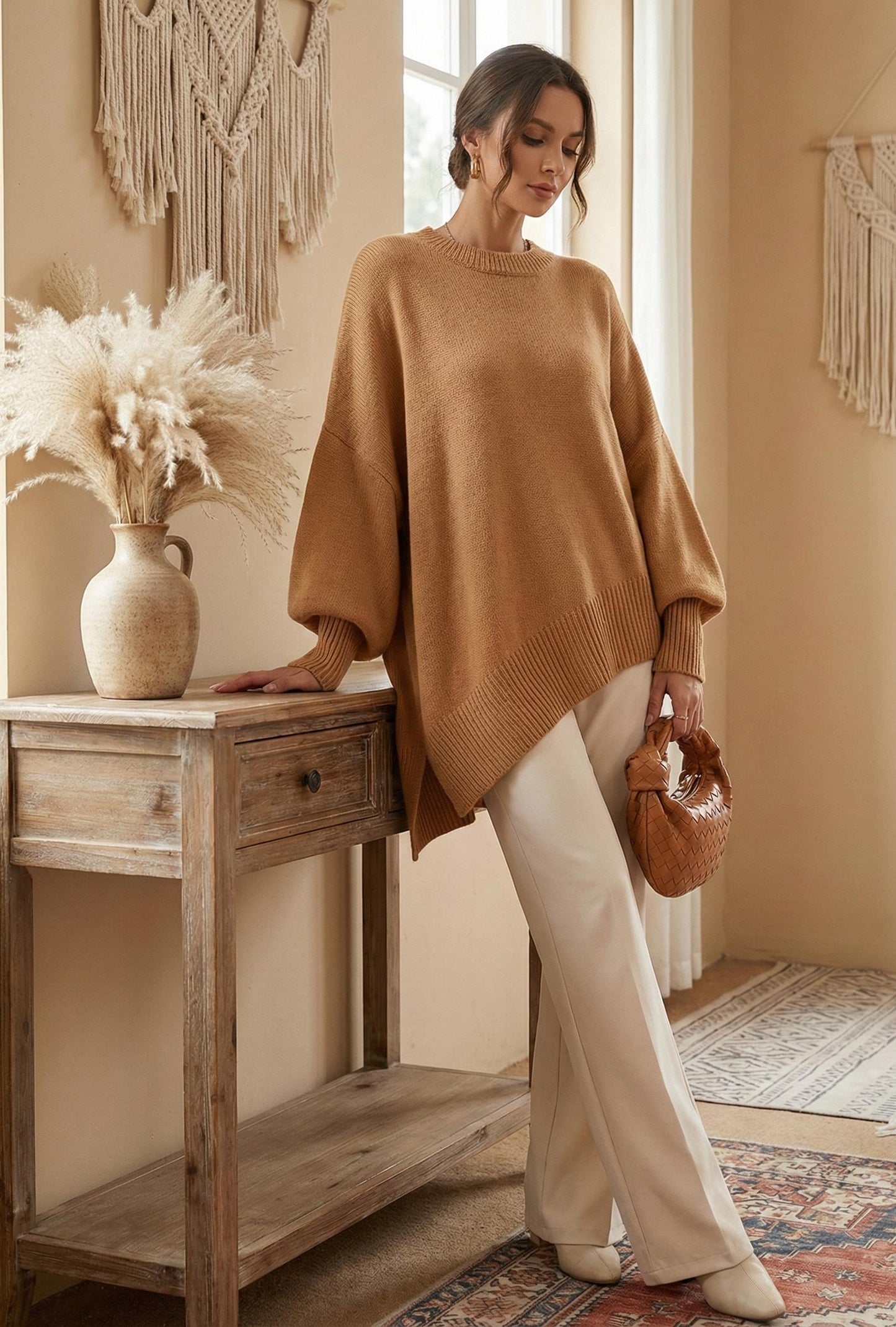 Oversized Knit Poncho Sweater | Asymmetrical Batwing Pullover