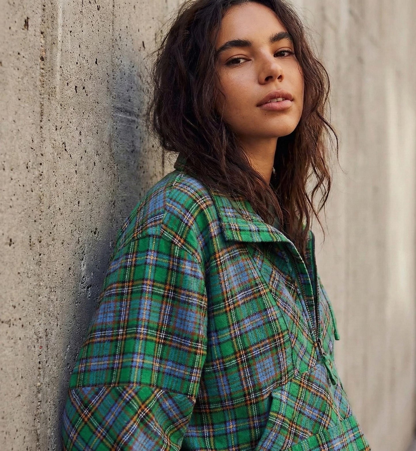 Oversized Plaid Zip-Up Shirt, Tartan Pullover, Fall Streetwear