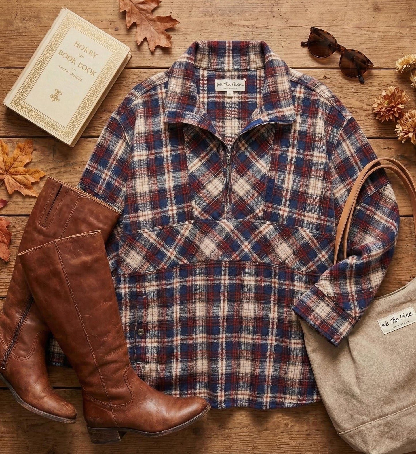 Oversized Plaid Zip-Up Shirt, Tartan Pullover, Fall Streetwear