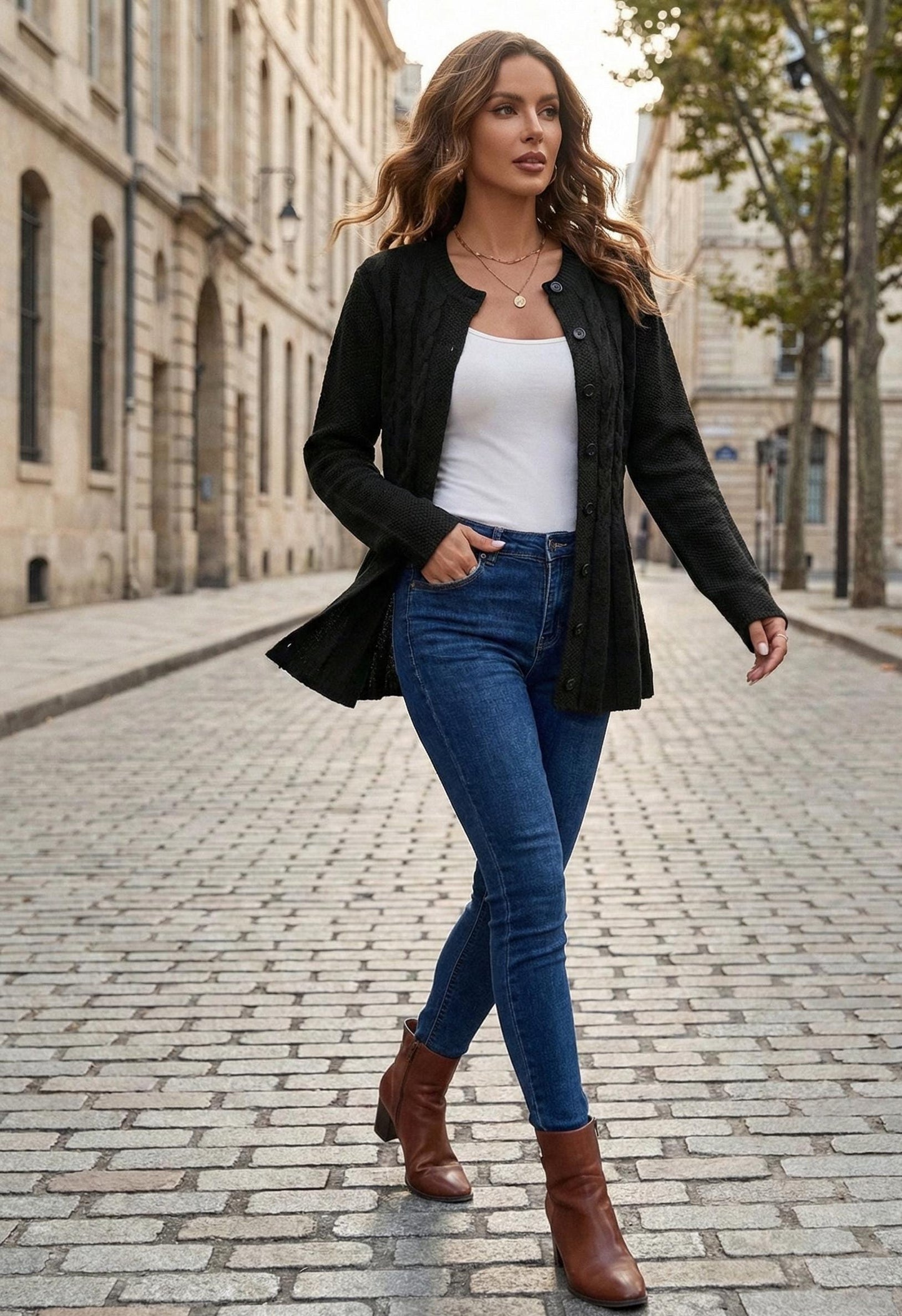 Cable Knit Pleated Cardigan - Elegant Button Down Knitwear
