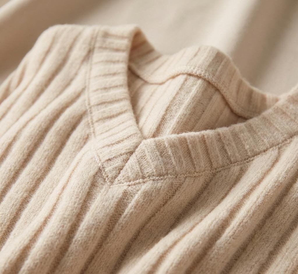Ribbed Knit Loungewear Set - Women's Soft V-Neck, Wide Leg Pants