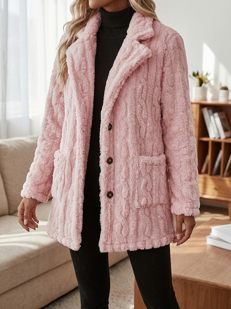Women’s Cozy Teddy Jacket | Soft Faux Fur Winter Coat | Button Front Plush Jacket | Warm Casual Outerwear