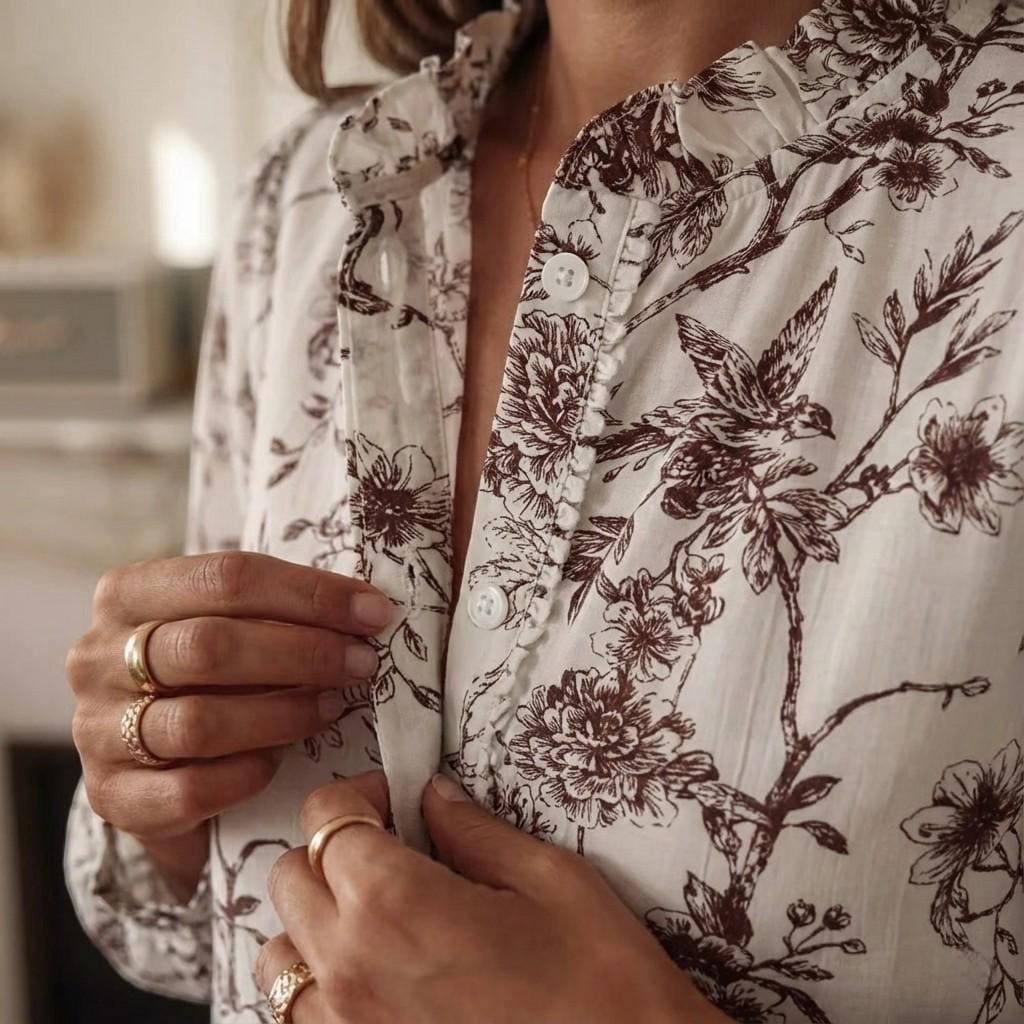 Vintage Floral Blouse for Women, Long Sleeve Romantic Shirt, Button Front Lightweight Top, Everyday Elegant Style