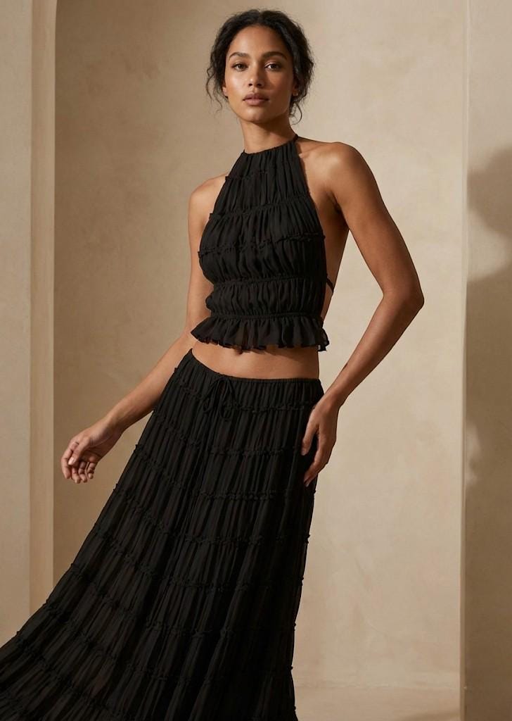 Women’s Halter Crop Top and Maxi Skirt Set – Summer Two Piece Outfit, Flowy Textured Co-Ord Set, Beach & Vacation Wear