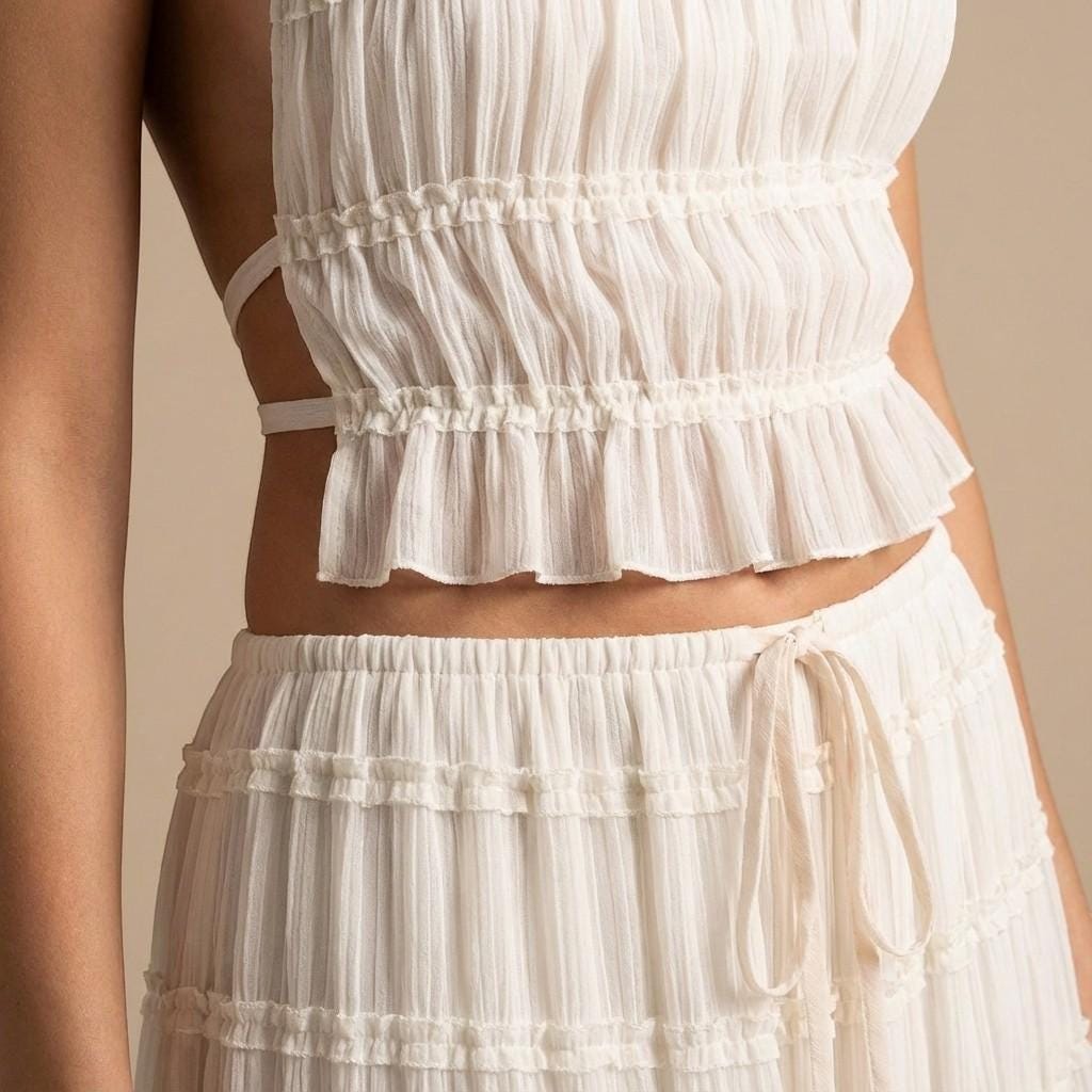 Women’s Halter Crop Top and Maxi Skirt Set – Summer Two Piece Outfit, Flowy Textured Co-Ord Set, Beach & Vacation Wear