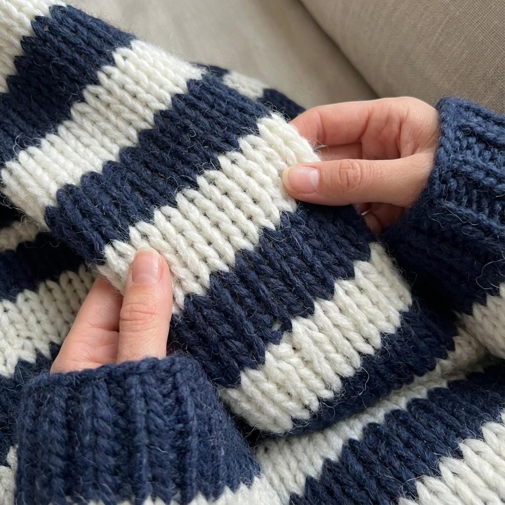 Striped Oversized Knit Sweater for Women, Cozy Hand Knit Style Jumper, Soft Winter Pullover in Pink Grey Blue Green
