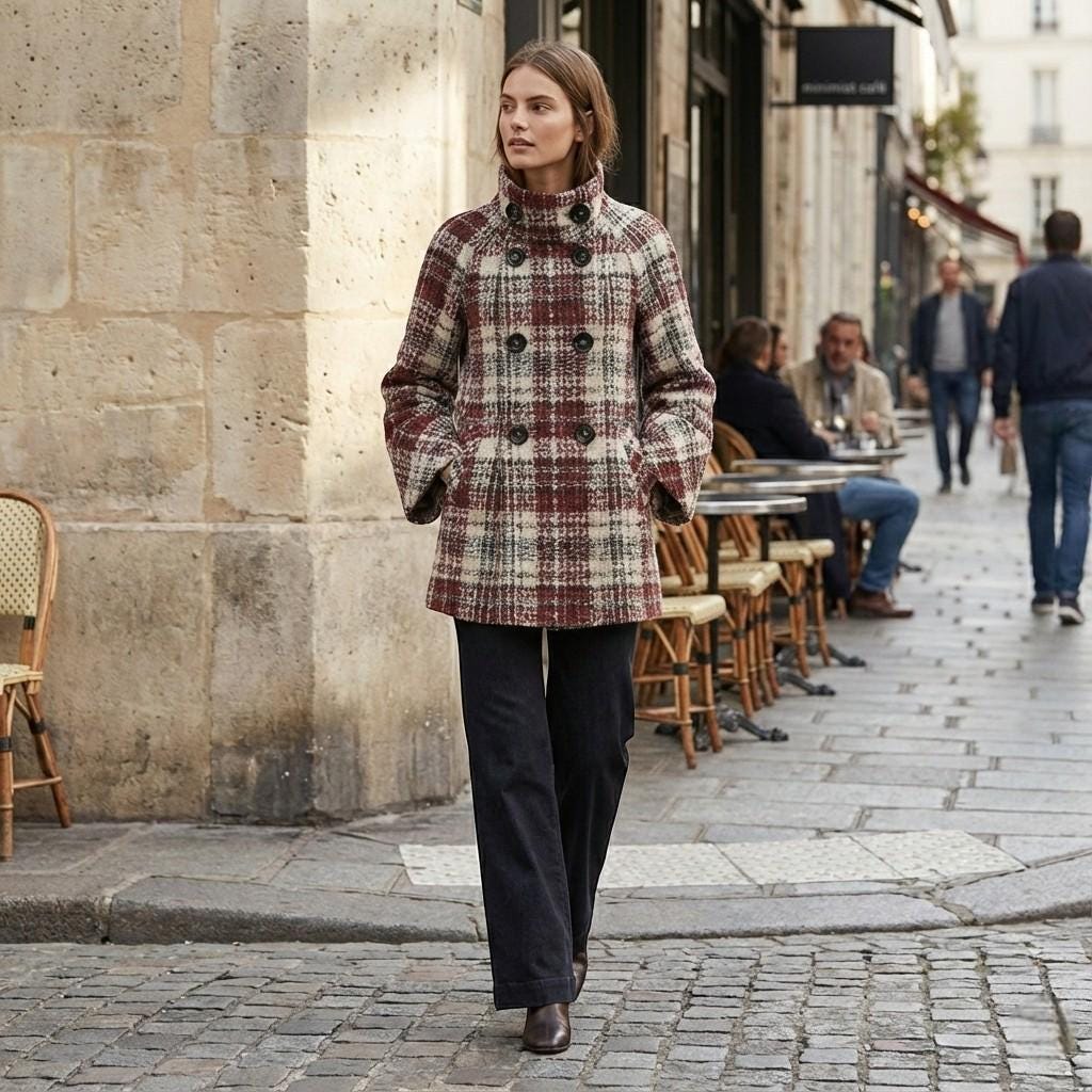 Plaid Tweed Coat | Houndstooth Wool Blend Jacket