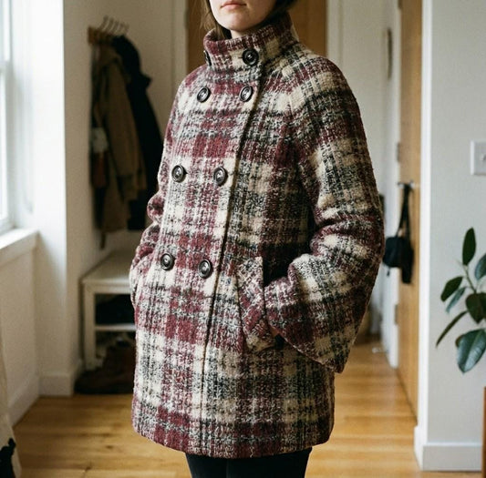 Plaid Tweed Coat | Houndstooth Wool Blend Jacket