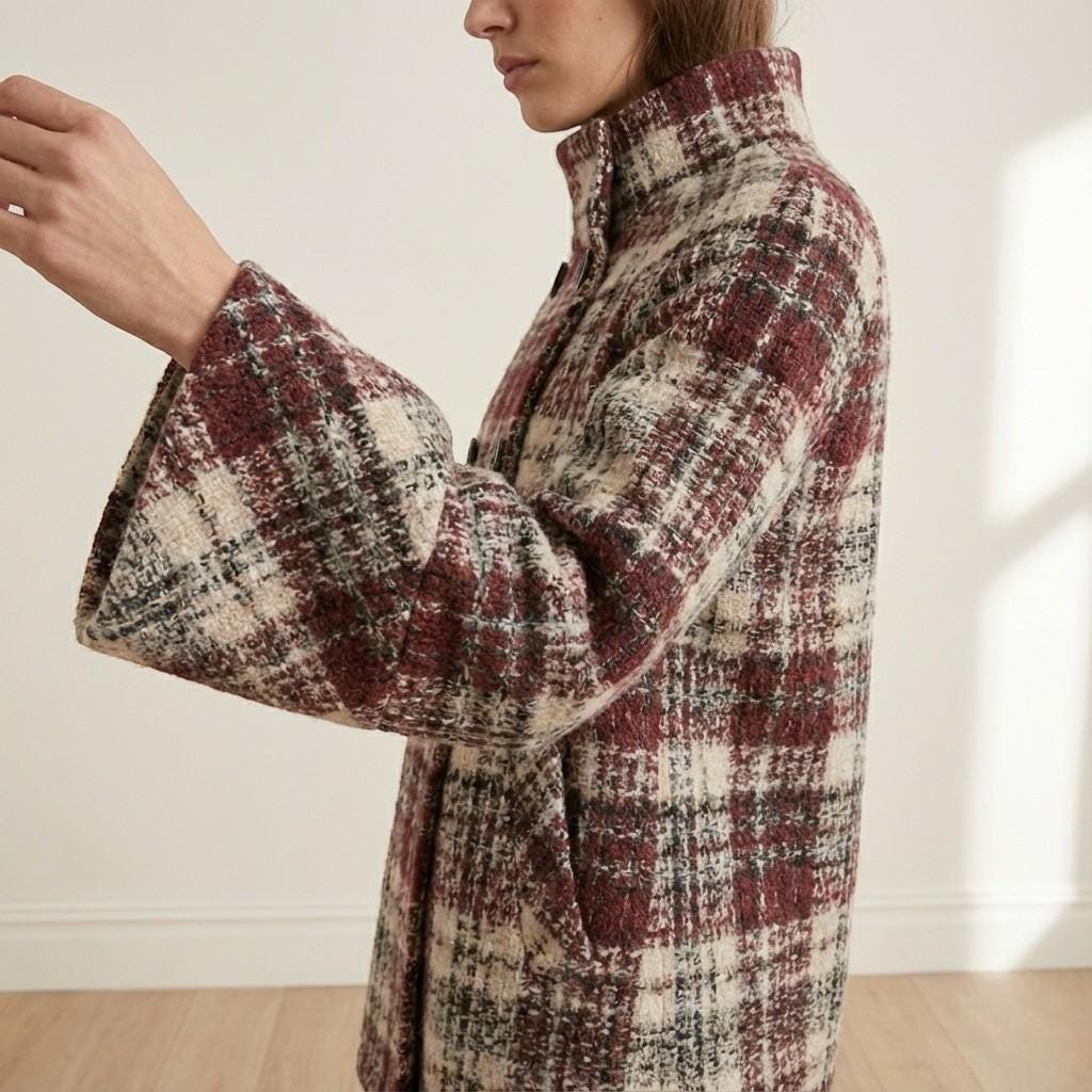 Plaid Tweed Coat | Houndstooth Wool Blend Jacket