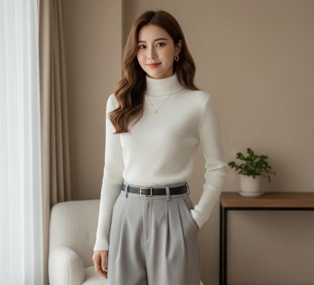 Ribbed Knit Turtleneck Sweater – Slim Fit Long Sleeve Jumper