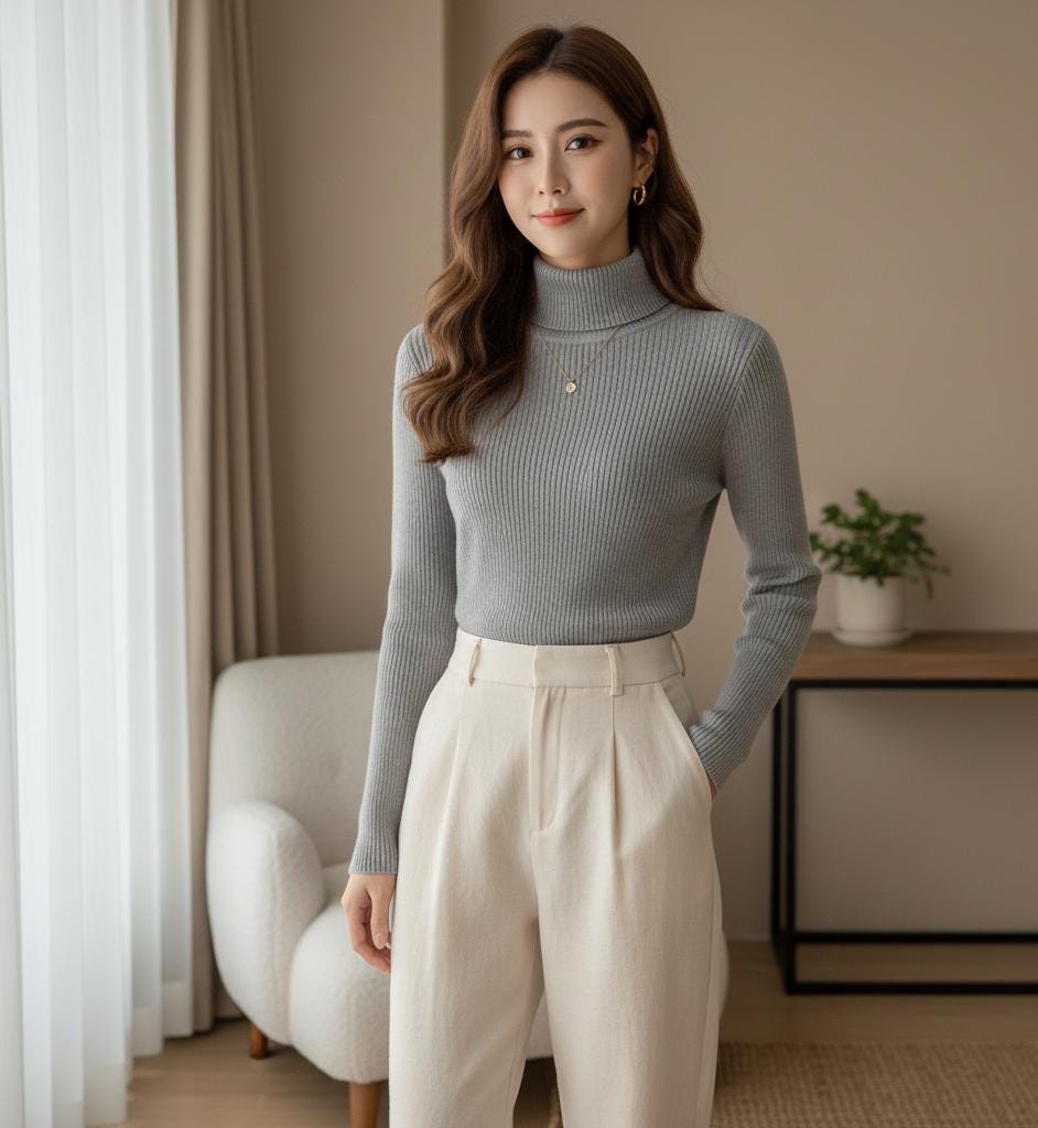 Ribbed Knit Turtleneck Sweater – Slim Fit Long Sleeve Jumper