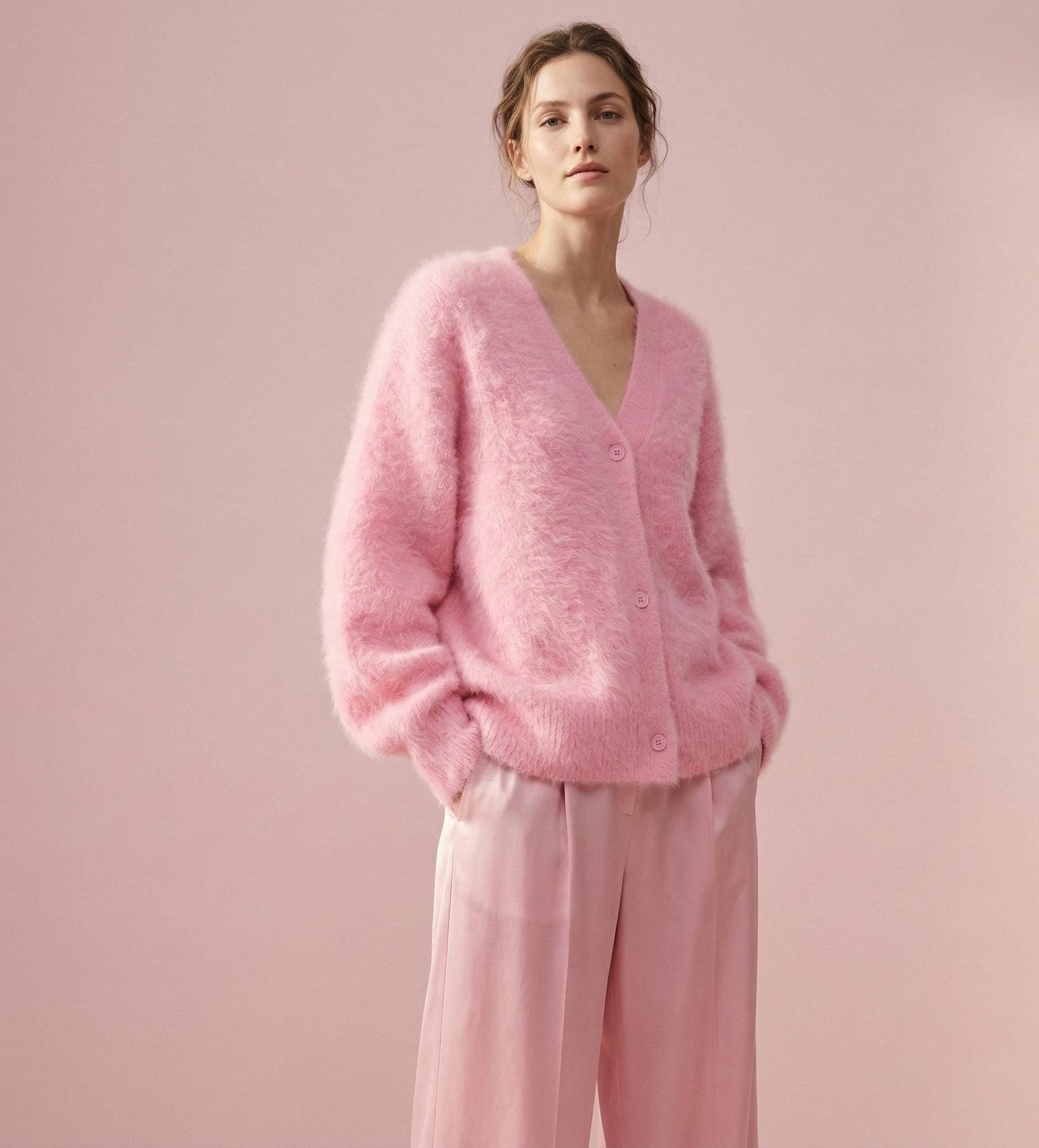 Fluffy Mohair Look Cardigan for Women – Oversized Soft Knit Button Up Sweater, Cozy Winter Cardigan, 7 Colours