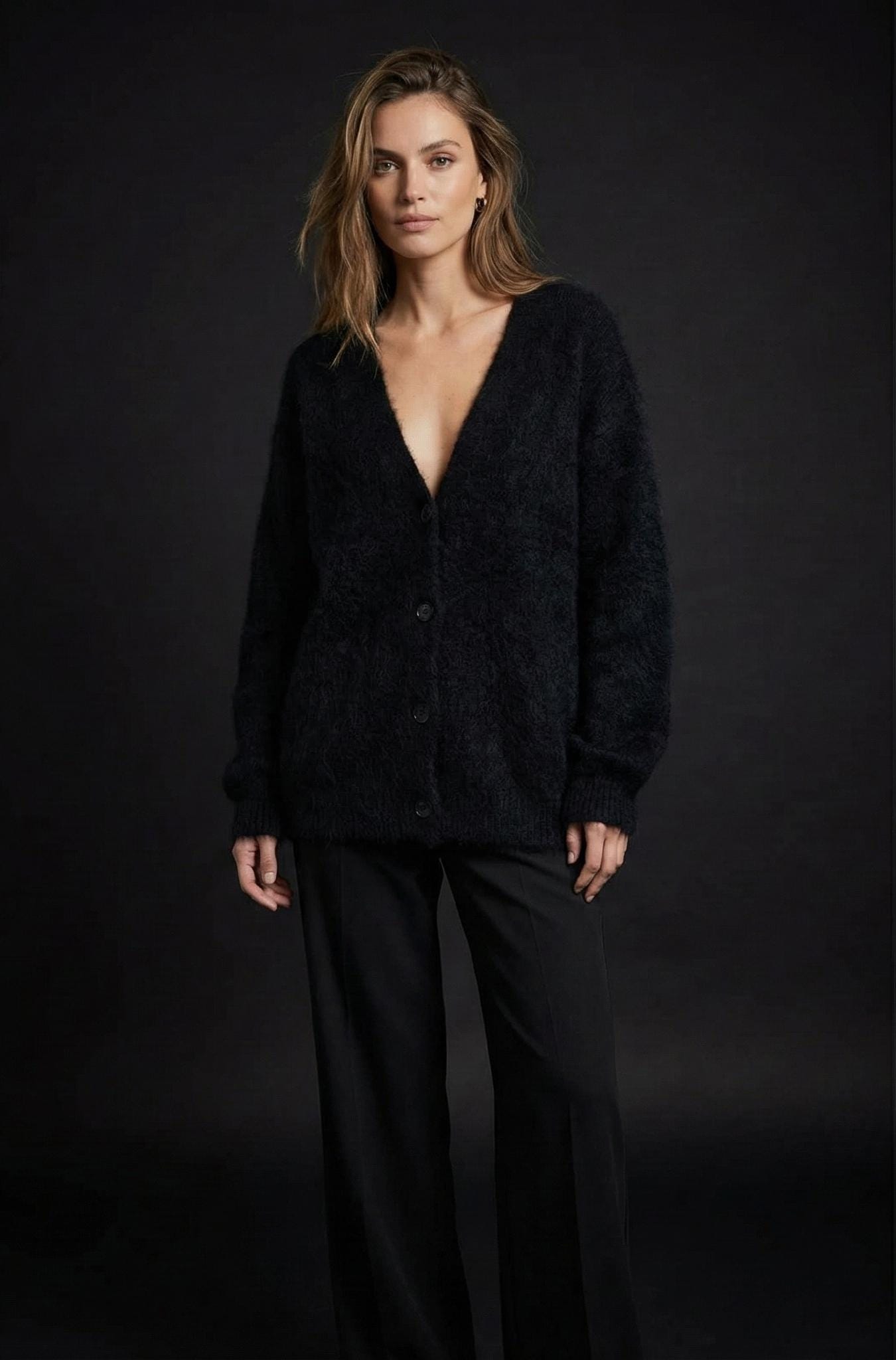 Fluffy Mohair Look Cardigan for Women – Oversized Soft Knit Button Up Sweater, Cozy Winter Cardigan, 7 Colours