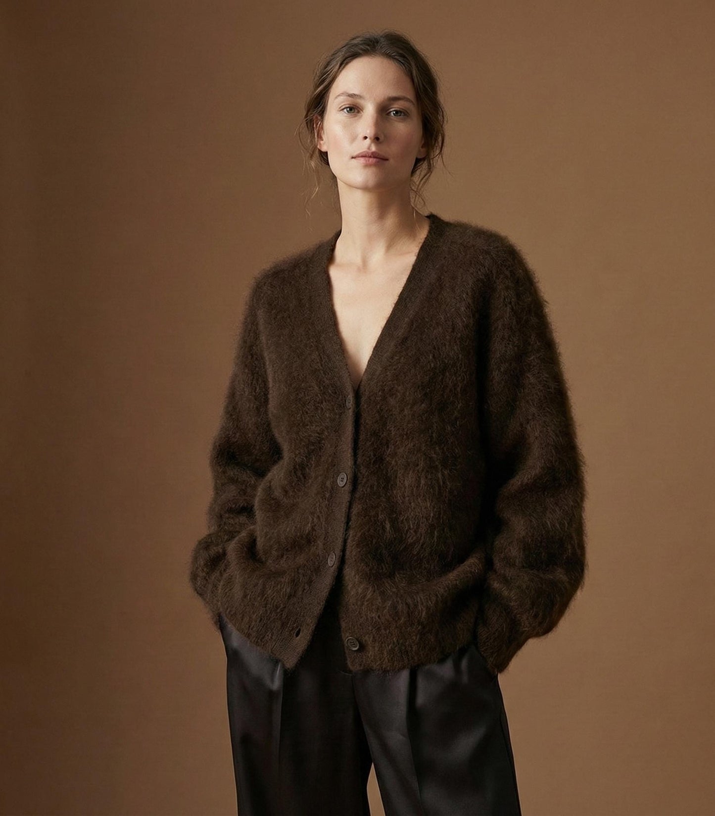 Fluffy Mohair Look Cardigan for Women – Oversized Soft Knit Button Up Sweater, Cozy Winter Cardigan, 7 Colours