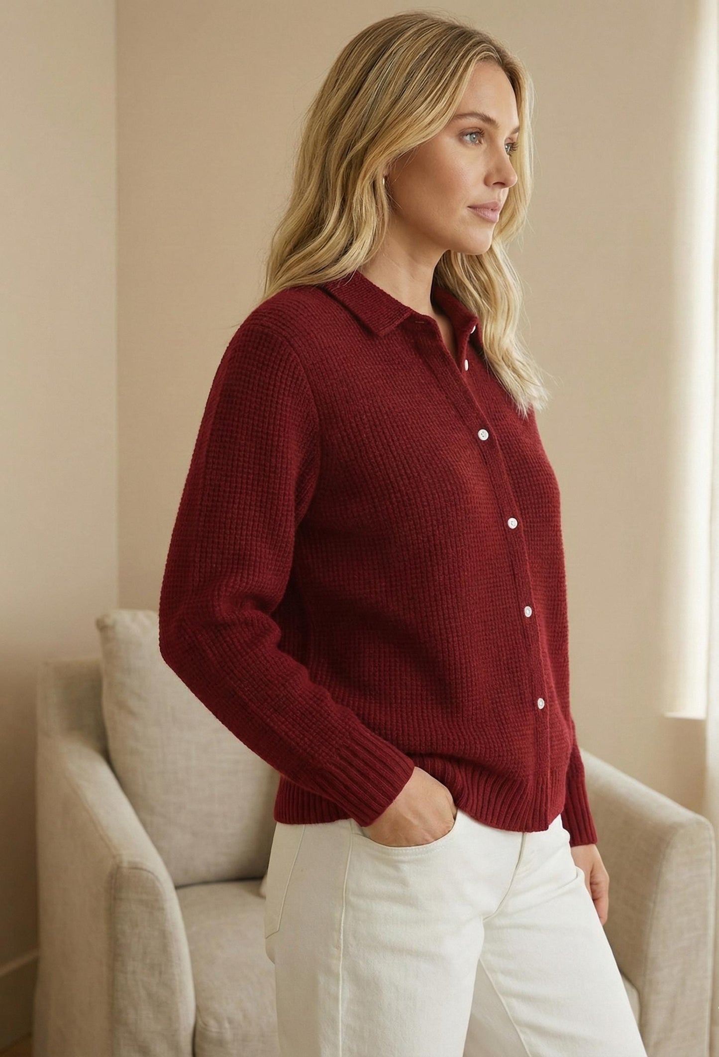 Womens Textured Knit Button-Down Cardigan | Soft Fall Sweater