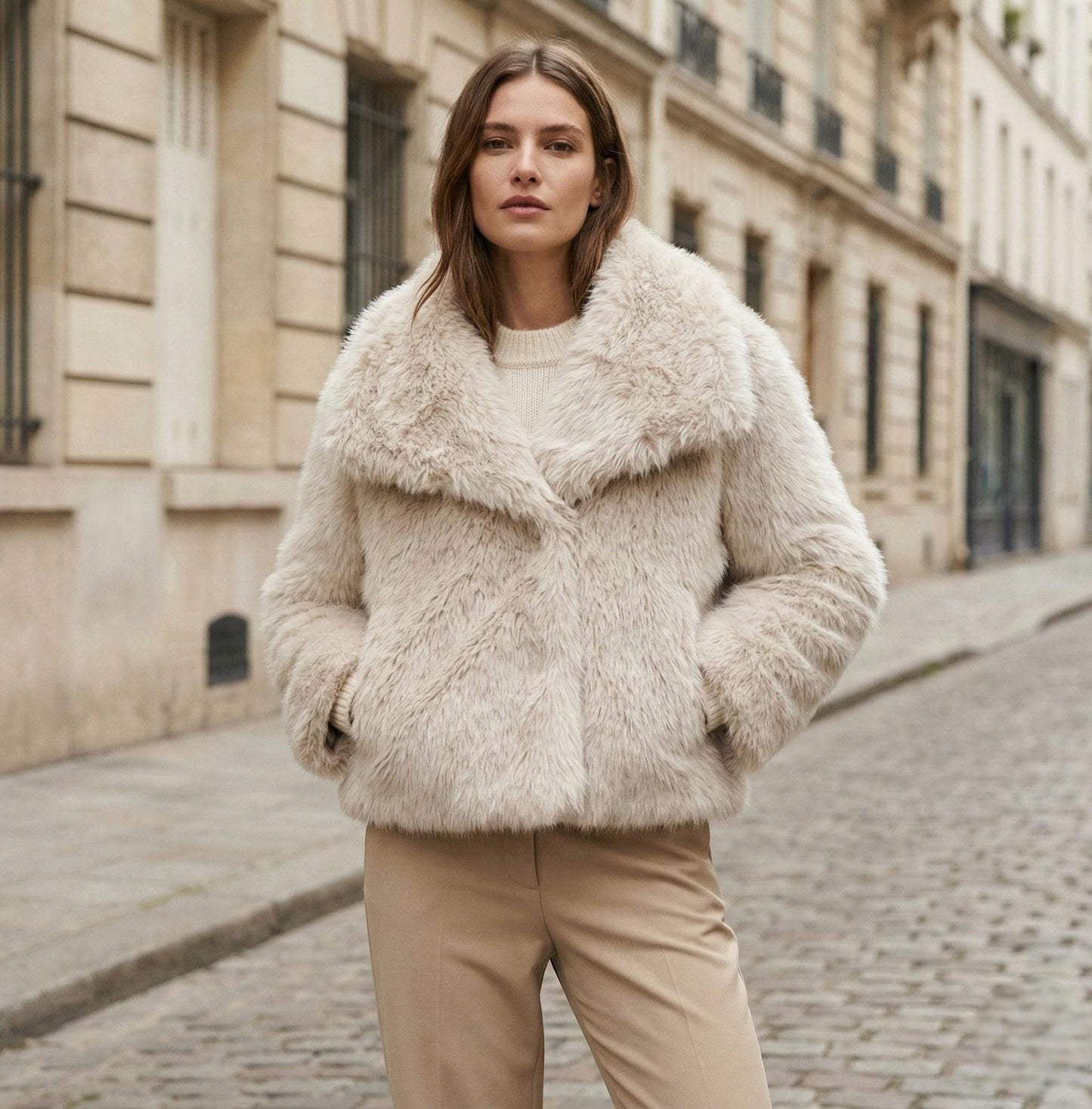 Faux Fur Winter Jacket | Plush Short Coat, Wide Collar