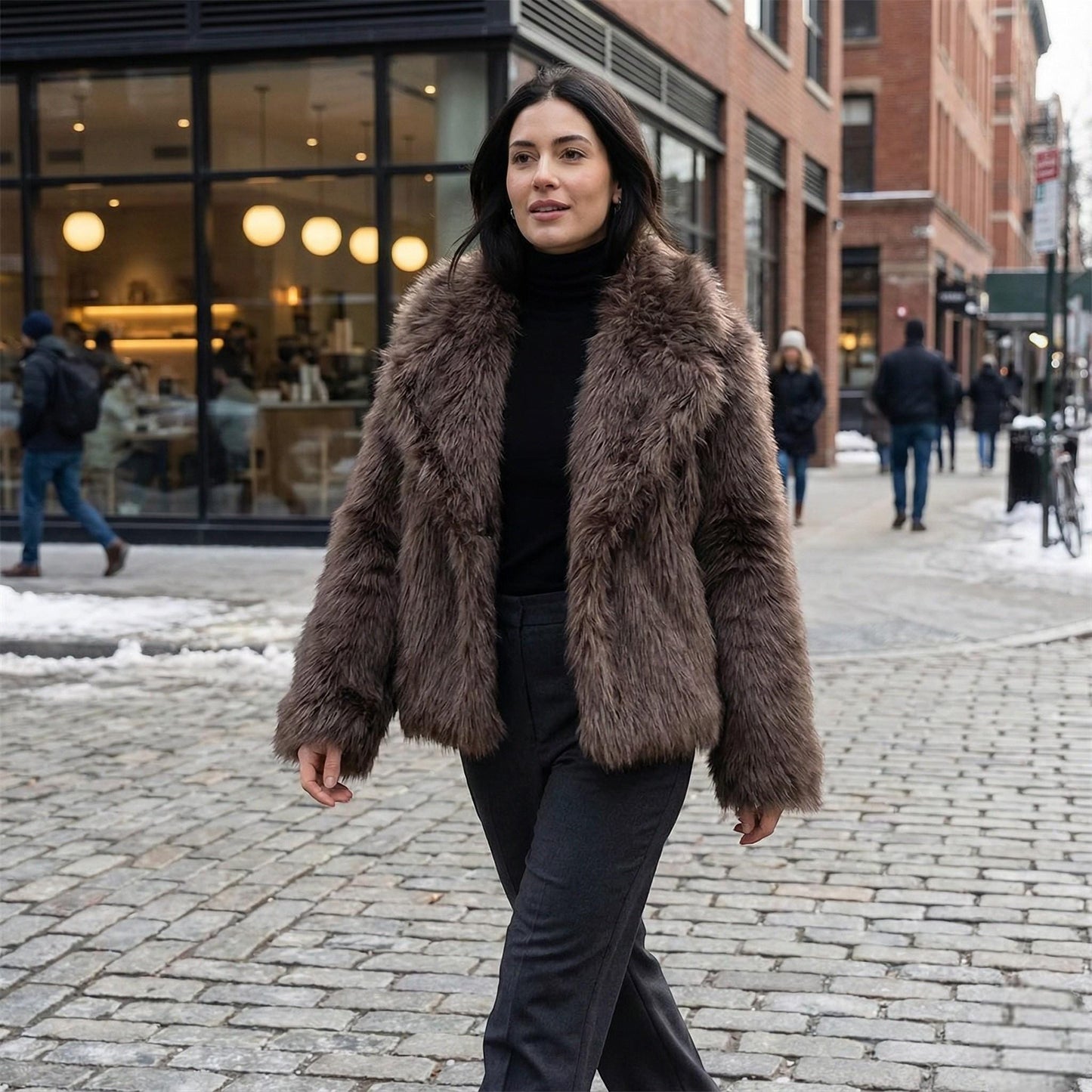 Faux Fur Winter Jacket | Plush Short Coat, Wide Collar