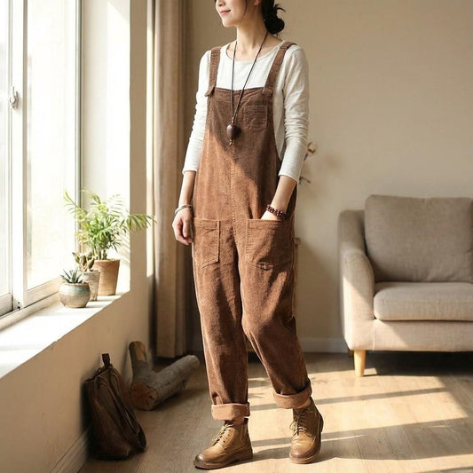 Women’s Corduroy Dungarees | Relaxed Fit Overalls | Casual Vintage Style Jumpsuit | Everyday Comfort Outfit