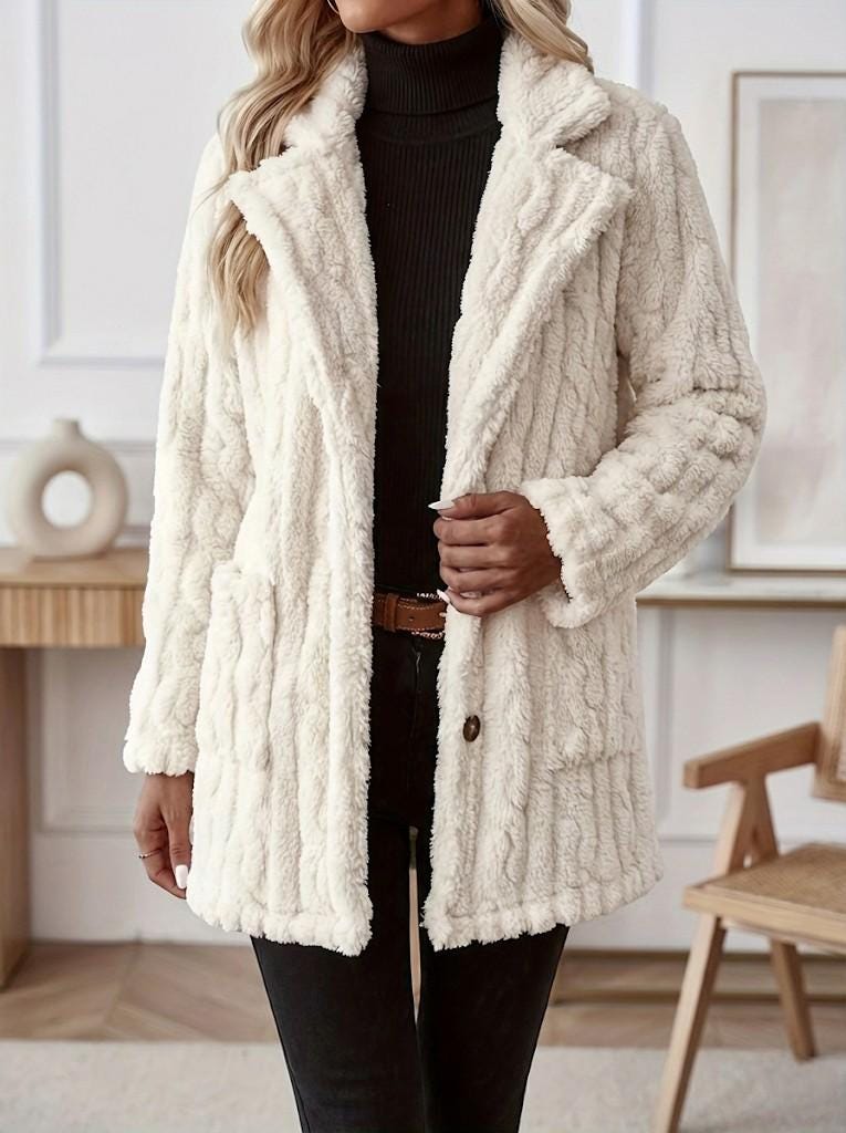 Women’s Cozy Teddy Jacket | Soft Faux Fur Winter Coat | Button Front Plush Jacket | Warm Casual Outerwear