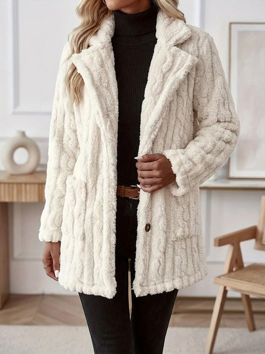 Women’s Cozy Teddy Jacket | Soft Faux Fur Winter Coat | Button Front Plush Jacket | Warm Casual Outerwear