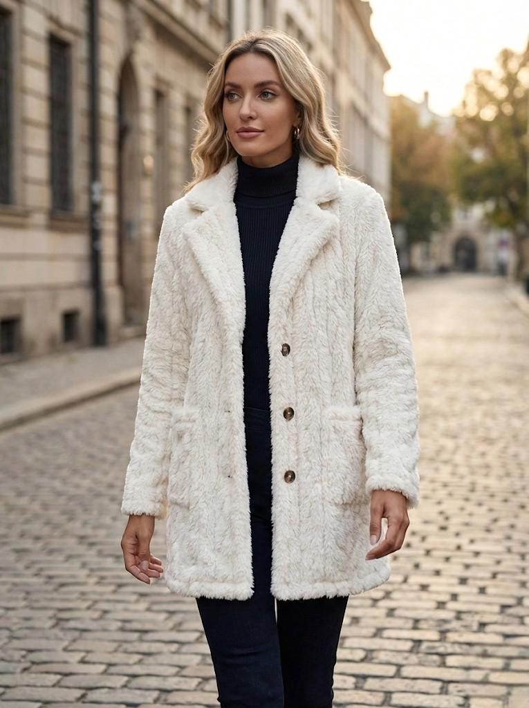 Women’s Cozy Teddy Jacket | Soft Faux Fur Winter Coat | Button Front Plush Jacket | Warm Casual Outerwear