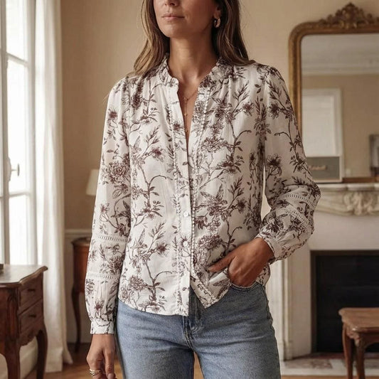 Vintage Floral Blouse for Women, Long Sleeve Romantic Shirt, Button Front Lightweight Top, Everyday Elegant Style