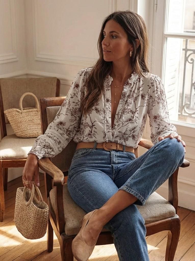 Vintage Floral Blouse for Women, Long Sleeve Romantic Shirt, Button Front Lightweight Top, Everyday Elegant Style