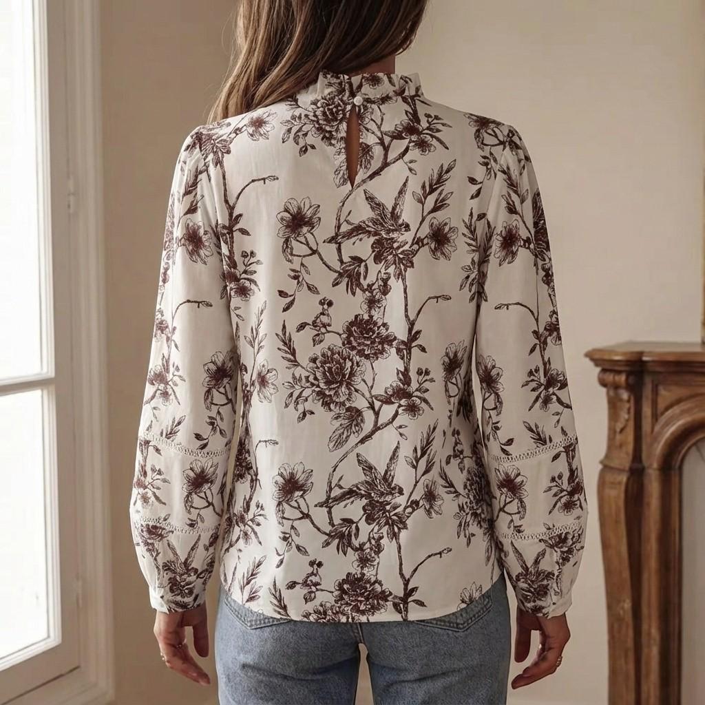 Vintage Floral Blouse for Women, Long Sleeve Romantic Shirt, Button Front Lightweight Top, Everyday Elegant Style